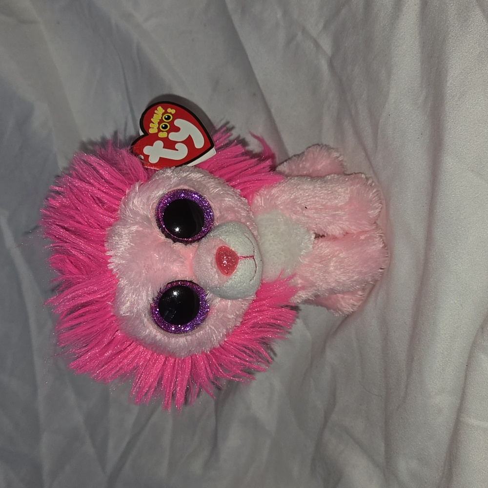 TY "Fluffy" pink lion